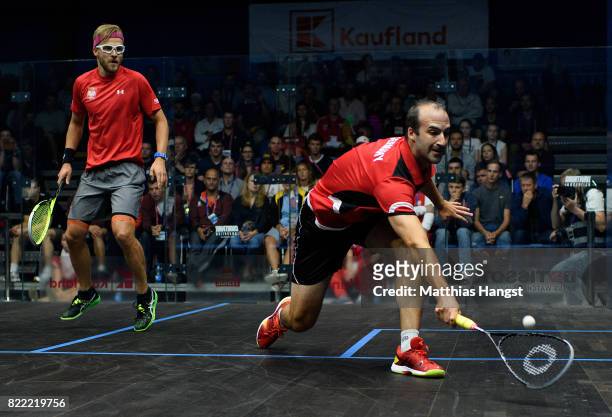 Simon Rosner of Germany plays against Wojciech Nowisz of Poland during the Squash Men's Qualification match of The World Games at Hasta La Vista...