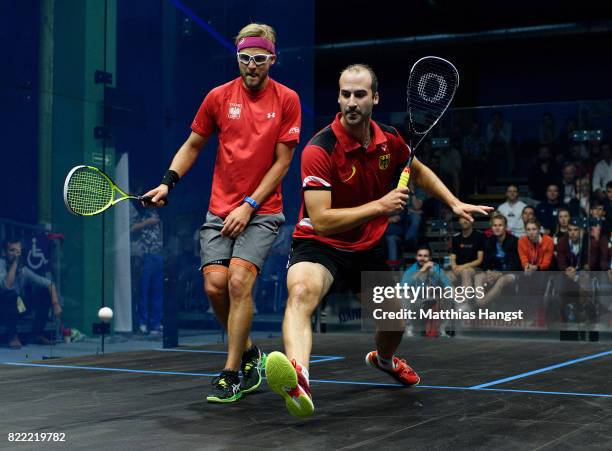 Simon Rosner of Germany plays against Wojciech Nowisz of Poland during the Squash Men's Qualification match of The World Games at Hasta La Vista...