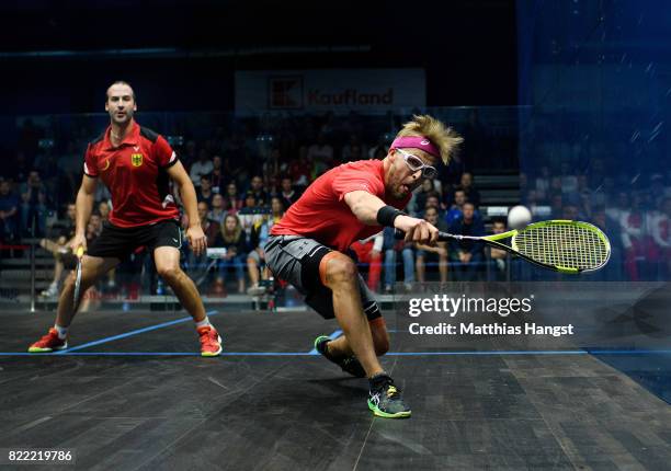 Simon Rosner of Germany plays against Wojciech Nowisz of Poland during the Squash Men's Qualification match of The World Games at Hasta La Vista...