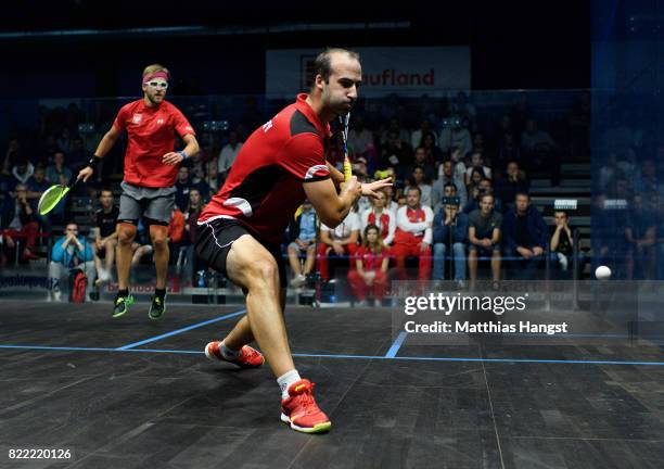 Simon Rosner of Germany plays against Wojciech Nowisz of Poland during the Squash Men's Qualification match of The World Games at Hasta La Vista...