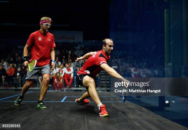 Simon Rosner of Germany plays against Wojciech Nowisz of Poland during the Squash Men's Qualification match of The World Games at Hasta La Vista...