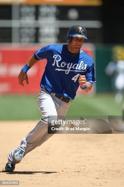 Alex Gordon of the Kansas City Royals runs the bases during the game against the Oakland Athletics at the McAfee Coliseum in Oakland, California on...
