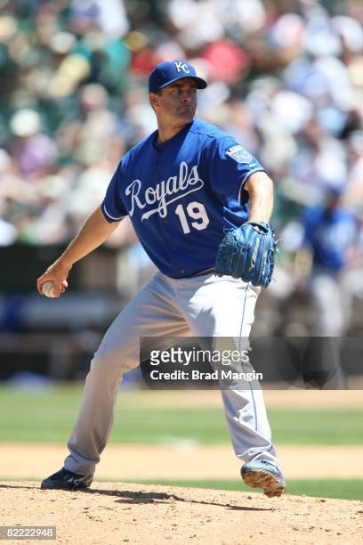 Brian Bannister of the Kansas City Royals pitches during the game against the Oakland Athletics at the McAfee Coliseum in Oakland, California on July...