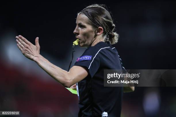 Referee Stephanie Frappart during the Group A match between Norway and Denmark during the UEFA Women's Euro 2017 at Stadion De Adelaarshorst on July...