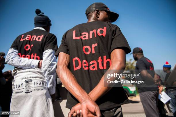 Black Land First members led by Andile Mngxitama and Zanele Lwaini protests outside MiWay Insurance headquarters following an allegedly fake email...