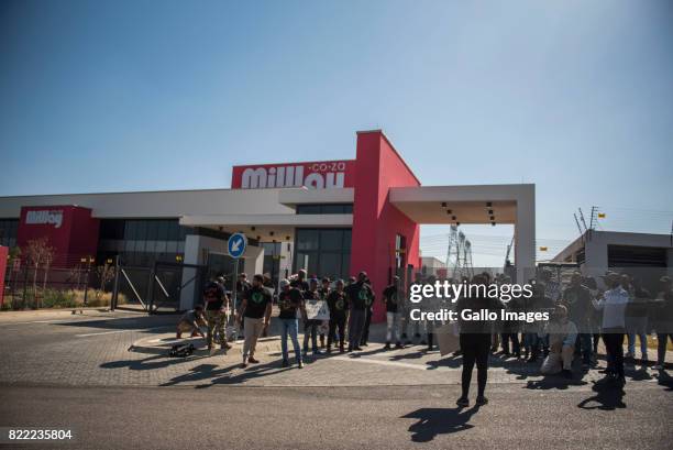 Black Land First members led by Andile Mngxitama and Zanele Lwaini protests outside MiWay Insurance headquarters following an allegedly fake email...