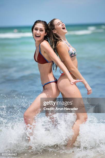 Model Leah Rose of Next Models poses with model Lauren Dwyer of CGM Models in Hels BCN swimwear during the Mayrah photo shoot, styled by Eveline...