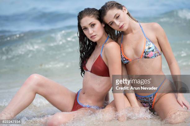 Model Leah Rose of Next Models poses with model Lauren Dwyer of CGM Models in Hels BCN swimwear during the Mayrah photo shoot, styled by Eveline...