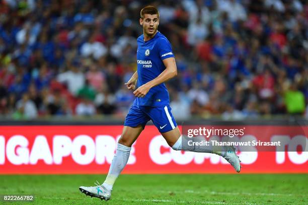 Alvaro Morata of Chelsea FC runs during the International Champions Cup match between Chelsea FC and FC Bayern Munich at National Stadium on July 25,...