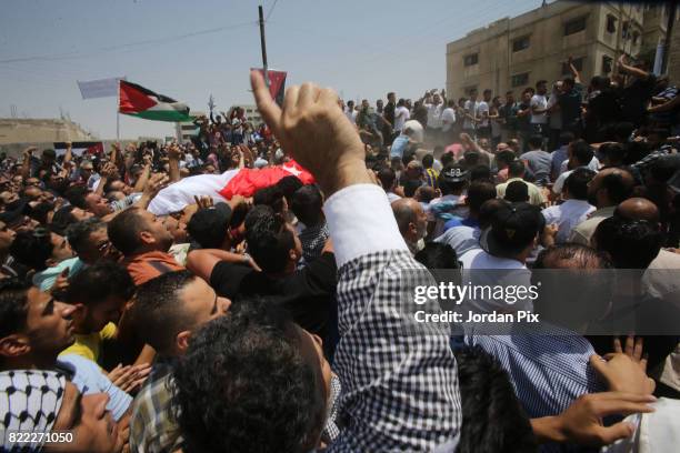 Funeral of Mohamad Jawawdeh who was killed by an Israeli officer at the Israeli embassy compound in Jordan takes place near his home at Al- Wehdat...