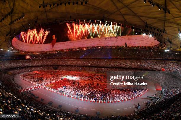 Performers take part in the the Opening Ceremony for the Beijing 2008 Olympic Games at the National Stadium on August 8 in Beijing, China.