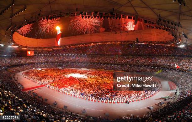 Performers take part in the the Opening Ceremony for the Beijing 2008 Olympic Games at the National Stadium on August 8 in Beijing, China.