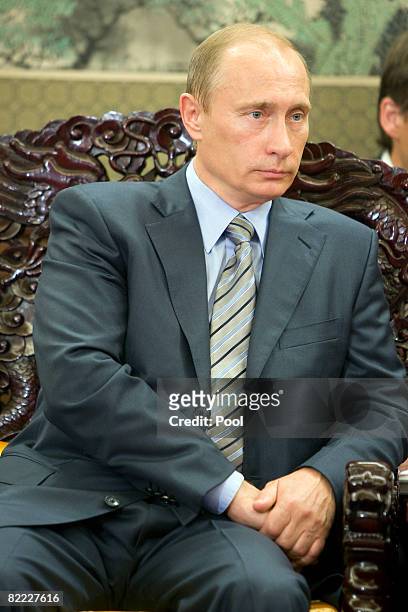 Russian Prime Minister Vladimir Putin meets with Chinese President Hu Jintao in the Zhongnanhai leaders compound August 9, 2008 in Beijing. Putin is...