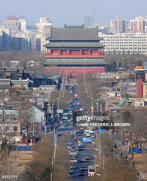 Photo taken February 1, 2008 shows a view of central Beijing from the top of Coal Hill, or Jingshan Park looking north along the former imperial...