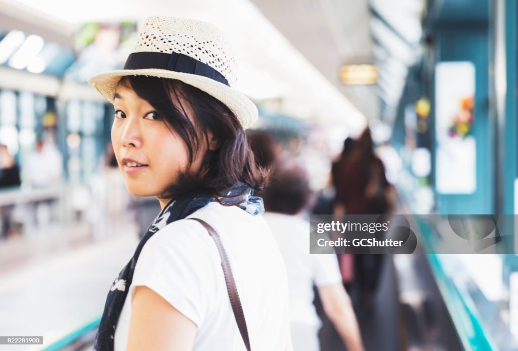 Japanese woman turning around