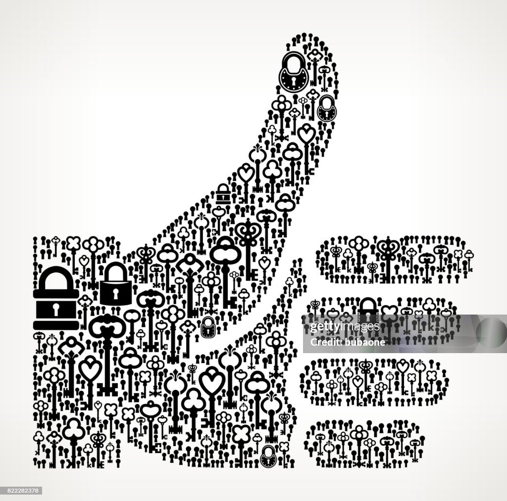Thumbs Up  Antique Keys Black and White Vector Pattern