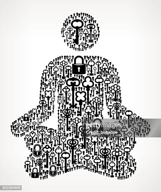 meditation antique keys black and white vector pattern - locksmith stock illustrations