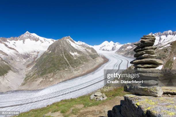 aletschglacier - seen from mount eglishorn - aletsch glacier stock pictures, royalty-free photos & images