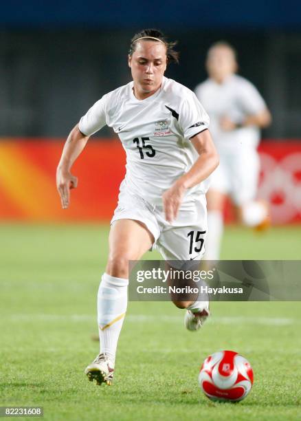 Emma Kete of New Zealand dribbles the ball during the Women's Group G match between New Zealand and Norway on Day 1 of the Beijing 2008 Olympic Games...