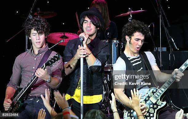 Nick, Joe and Kevin of the Jonas Brothers Rock Out at Ross School on August 9, 2008 in East Hampton, New York.