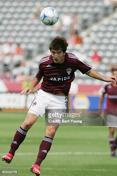 Facundo Erpen of the Colorado Rapids goes for a header against Toronto FC during the MLS game on August 9, 2008 at Dicks Sporting Goods Park in...