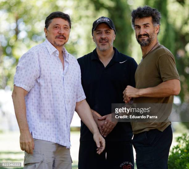 Director Ibon Cormenzana , actor Carlos Bardem and actor Roberto Alamo attend the 'Alegria, tristeza, miedo, rabia' shooting set at Templo de Debod...
