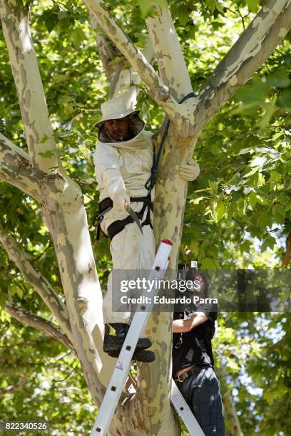 Actor Roberto Alamo attends the 'Alegria, tristeza, miedo, rabia' shooting set at Templo de Debod park on July 25, 2017 in Madrid, Spain.