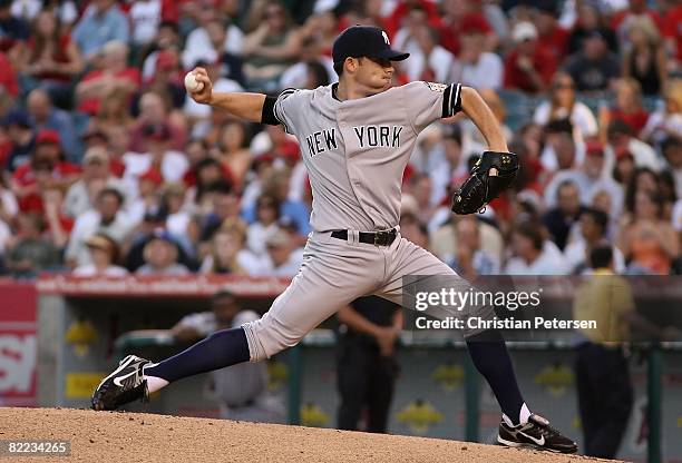 Starting pitcher Ian Kennedy of the New York Yankees pitches against the Los Angeles Angels of Anaheim during the game at Angel Stadium on August 8,...