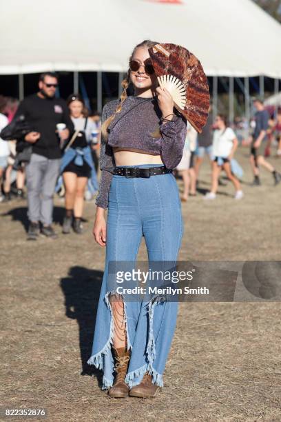 Festivalgoer wearing flared denim jeans during Splendour in the Grass 2017 on July 23, 2017 in Byron Bay, Australia.