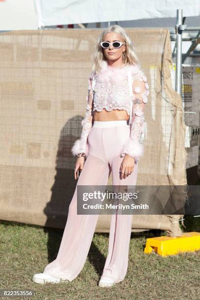 Festivalgoer wearing all Dyspnea during Splendour in the Grass 2017 on July 23, 2017 in Byron Bay, Australia.