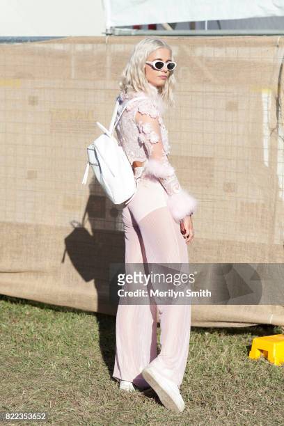 Festivalgoer wearing all Dyspnea during Splendour in the Grass 2017 on July 23, 2017 in Byron Bay, Australia.
