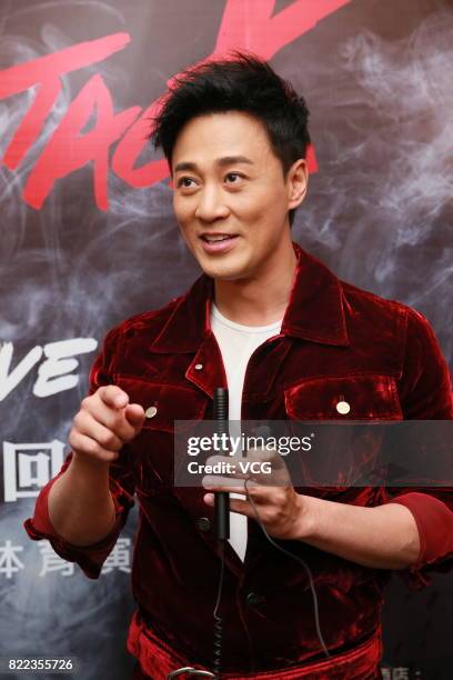 Singer and actor Raymond Lam attends the press conference for his "Heart Attack LF Live in GZ" concert on July 25, 2017 in Guangzhou, Guangdong...