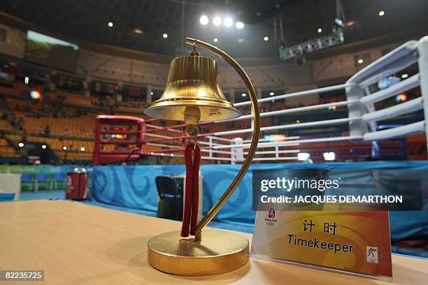 Bell of the 2008 Olympic Games boxing bouts at the Workers' Gymnasium on August 10, 2008 in Beijing. AFP PHOTO / JACQUES DEMARTHON
