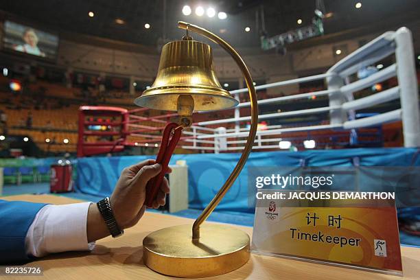 Bell of the 2008 Olympic Games boxing bouts at the Workers' Gymnasium on August 10, 2008 in Beijing. AFP PHOTO / JACQUES DEMARTHON