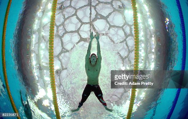 Michael Phelps of the United States competes in the Men's 400m Individual Medley Final event held at the National Aquatics Center during day 2 of the...