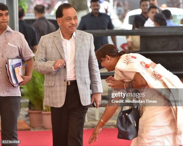 Narayan Rane and Nirmal Gavit during the Monsoon Assembly Session at Vidhan Bhavan on July 24, 2017 in Mumbai, India.