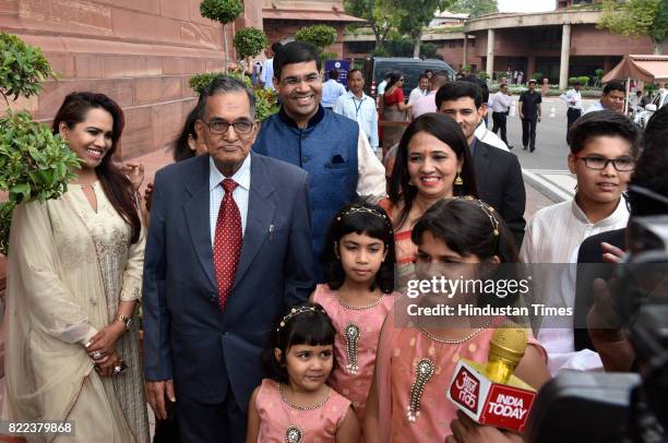 Family members of President-elect Ram Nath Kovind arrive to attend his swearing-in ceremony at Parliament on July 25, 2017 in New Delhi, India. Ram...