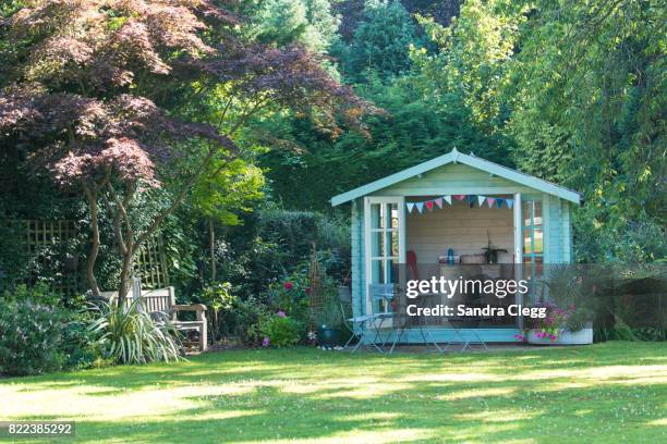 summer in the garden with the summer house - gazebo stock pictures, royalty-free photos & images