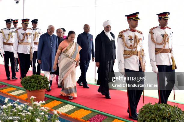 President Pranab Mukherjee, President-elect Ram Nath Kovind, Vice President Hamid Ansari, Lok Sabha Speaker Sumitra Mahajan and Chief Justice of...