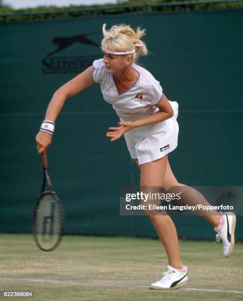 Andrea Temesvari of Hungary in a women's singles match during the Wimbledon Lawn Tennis Championships in London, circa June 1983. Temesvari lost in...