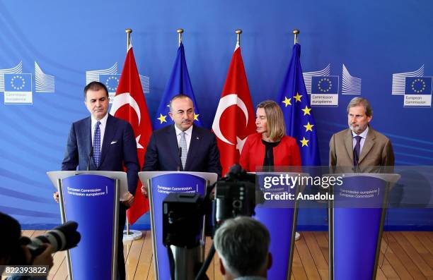 Turkish Minister for EU Affairs Omer Celik , Turkish Foreign Minister Mevlut Cavusoglu , the High Representative of the European Union for Foreign...