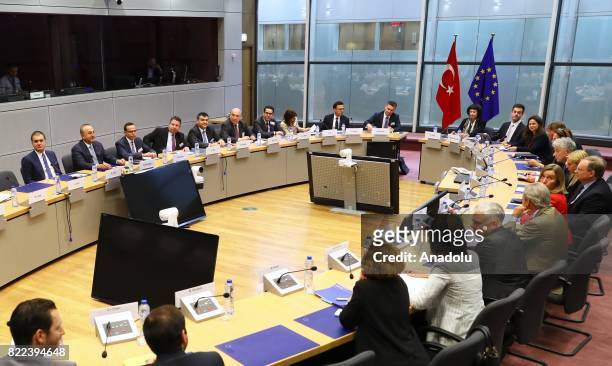 Foreign Affairs Minister of Turkey, Mevlut Cavusoglu , Minister for European Union Affairs of Turkey Omer Celik meet with The European Unions High...