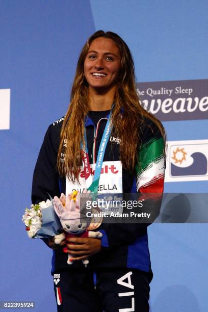 Bronze medalist Simona Quadarella of Italy poses with the medal won during the Women's 1500m Freestyle on day twelve of the Budapest 2017 FINA World...