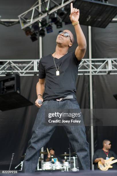 Rapper Lupe Fiasco performs during the 2008 Virgin Mobile Festival at Pimlico Race Course on August 9, 2008 in Baltimore, Maryland.