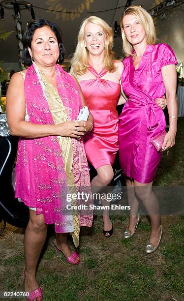 Yolanda Merchant, Betsy McCaughey and Daniela Zahriadinikova attends Sunflowers After Hours at a private residence on August 9, 2008 in Southampton,...