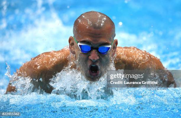 Laszlo Cseh of Hungary competes during the Men's 200m Butterfly semi final two on day twelve of the Budapest 2017 FINA World Championships on July...