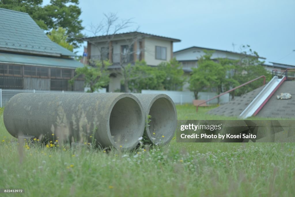 Concrete drainpipes on the park