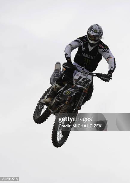 Sebastien Pourcel of France jumps his Kawasaki during the MX 1 main race of the Grand Prix of Czech Republic during the motocross world championship...