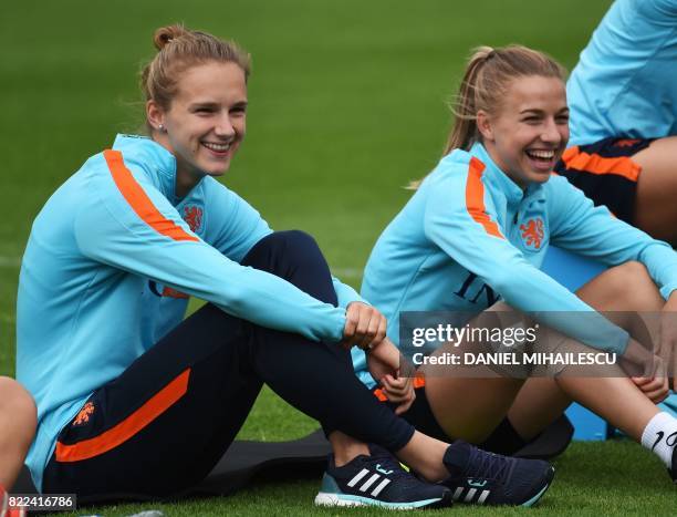 Netherland's forward Vivianne Miedema attends a training session in Zeist, The Netherlands, on July 25 a day after the team won the UEFA Women's Euro...