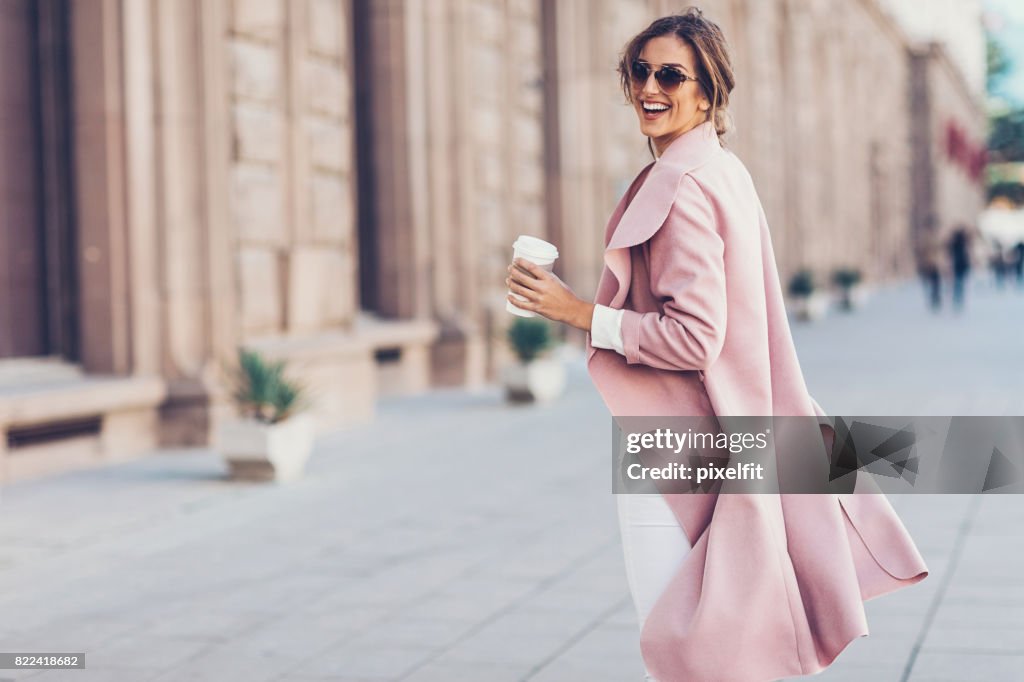 Beautiful woman turning back